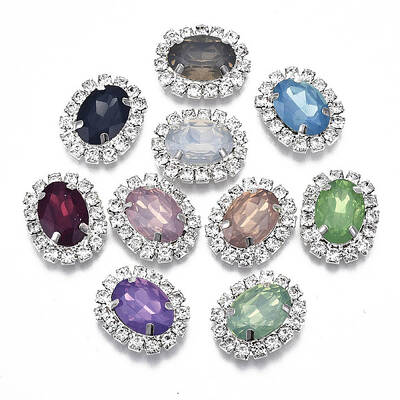 Resin Rhinestone Cabochons with Crystal Rhinestone and Brass Findings