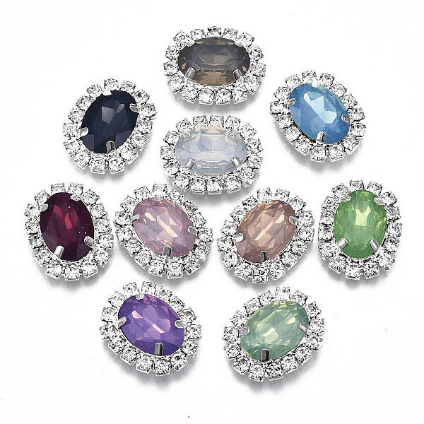 Resin Rhinestone Cabochons with Crystal Rhinestone and Brass Findings