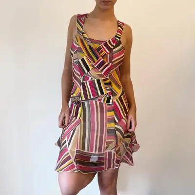 Gaetano Navarra Mini Dress - Medium Multicoloured Silk