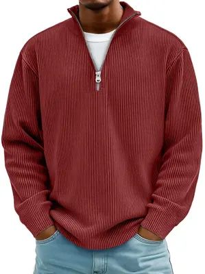 Men's Quarter Zip Sweater Slim Fit Casual Pullover Sweater Mock Neck Polo Sweaters