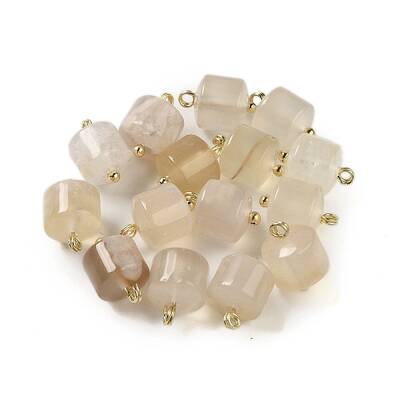 Natural Cherry Blossom Agate Column Charms with Rack Plating Brass Loops