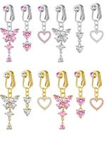 Fashionable Fake Belly Button Piercing, Dangle Butterfly & Heart Design Clip on Belly Button Rings, Non Piercing Belly Rings,...