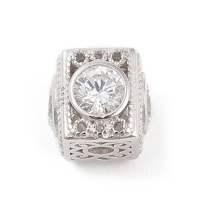 Rhodium Plated 925 Silver Pace Clear Cubic Zirconia Beads