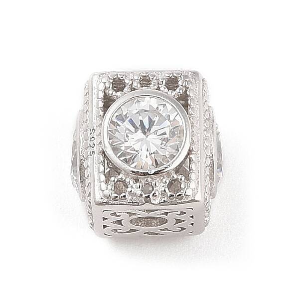 Rhodium Plated 925 Silver Pace Clear Cubic Zirconia Beads