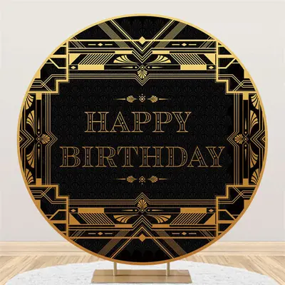 Aperturee Gold And Black Theme Happy Birthday Round Backdrop | Custom Birthday Backdrops | Name Backdrop For Birthday | Backd...