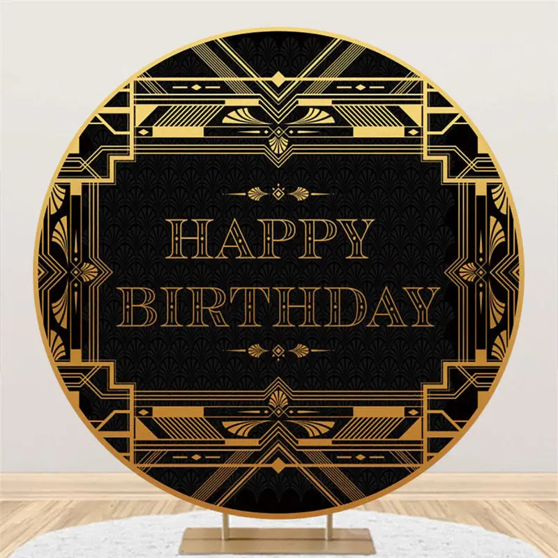 Aperturee Gold And Black Theme Happy Birthday Round Backdrop | Custom Birthday Backdrops | Name Backdrop For Birthday | Backd...
