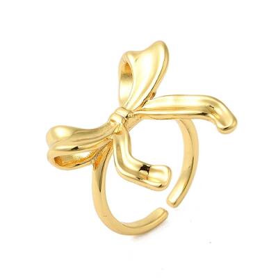 Bowknot Brass Open Cuff Finger Rings for Women