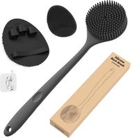 Silicone Back Scrubber (Thick Bristles) & Bath Glove & Face Brush Set(3PCS), Super-Exfoliating & Lathering Body Scrubber, Sho...