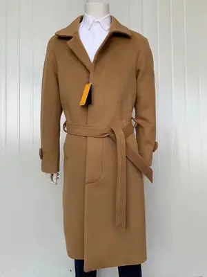 Mens Full Length Wool and Cashmere Overcoat - Winter Topcoats - Camel Coat