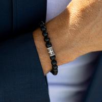 Black Onyx Sterling Silver Cross Men Bracelet