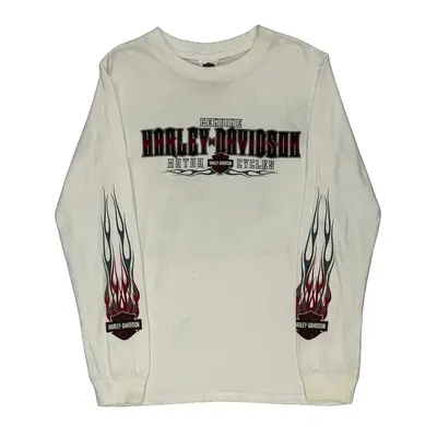 Harley Davidson Graphic Long Sleeve T-Shirt - Small White Cotton