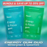 2x Neuro Energy Caffeine Gum - Sugar Free Nootropics for Energy & Focus with L-Theanine, Caffeine, Vitamin B12 & B6