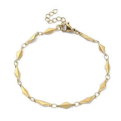 Ion Plating(IP) 304 Stainless Steel Rhombus Link Chain Bracelets for Women