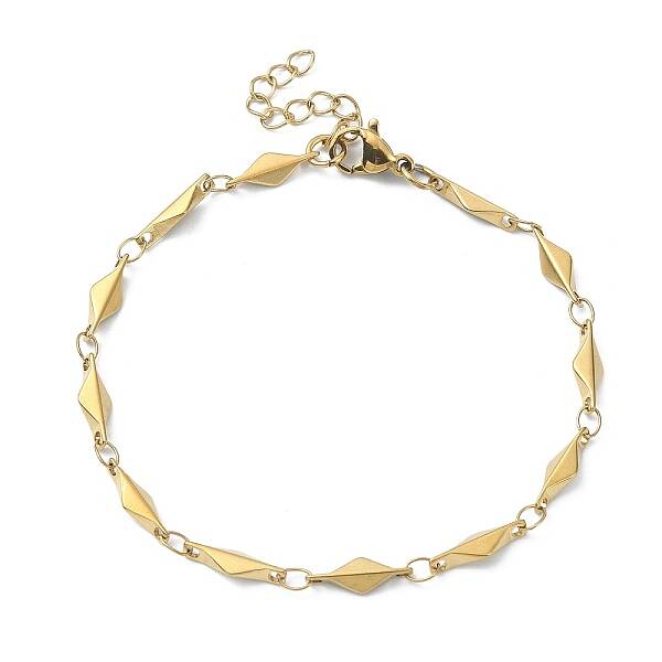 Ion Plating(IP) 304 Stainless Steel Rhombus Link Chain Bracelets for Women