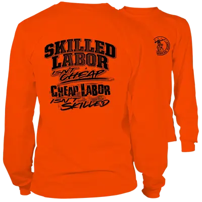 Skilled Labor - Long Sleeve Safety Orange Hi-Vis T-Shirt