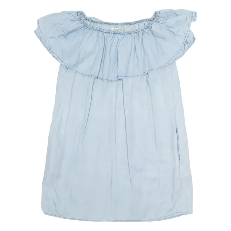 ZARA Womens Shift Dress Blue Short Sleeve Knee Length XS
