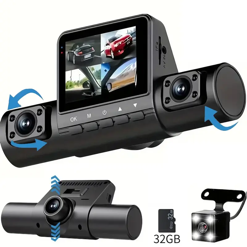Car DVR, 4-lens Car DVR with 32GB Memory Card, 2.0 Inch Night View Car Recorder, Car Essentials, Gift for Birthday, Christmas