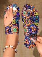 Women's Fashionable Boho Style Patchwork Print Slides, Casual Comfortable Flat Sandals for Summer, Lightweight Breathable Sli...
