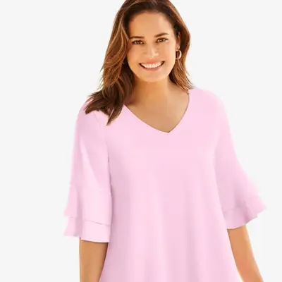 Ruffled Elbow-Sleeve Tunic