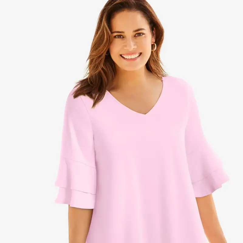 Ruffled Elbow-Sleeve Tunic