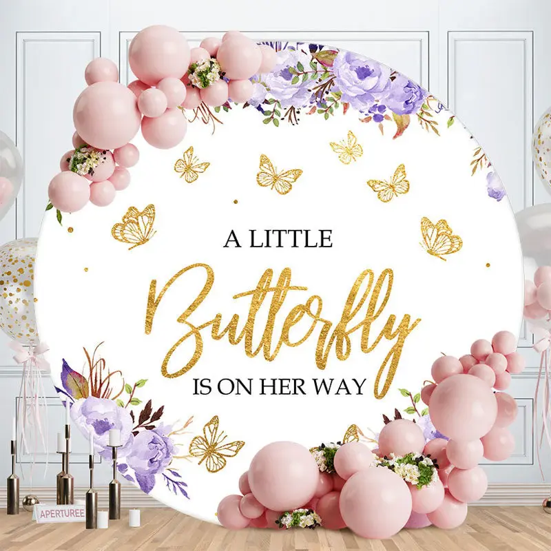 Aperturee Floral And Gold Butterfly Baby Shower Backdrop