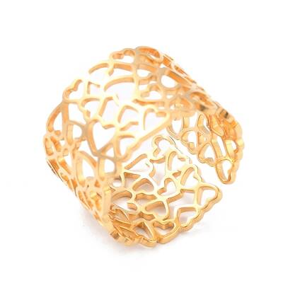Ion Plating(IP) 304 Stainless Steel Heart Hollow Cuff Ring