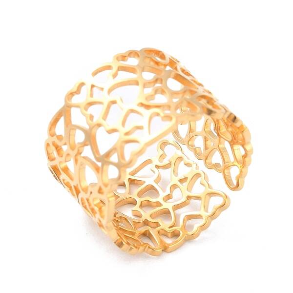 Ion Plating(IP) 304 Stainless Steel Heart Hollow Cuff Ring