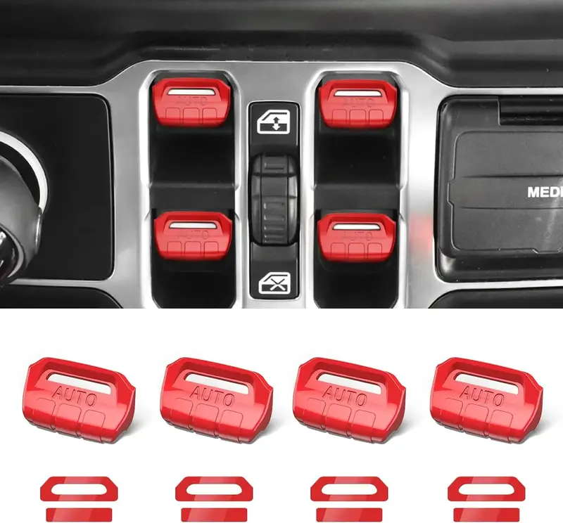 4PCS Upgraded Window Switch Button Cover Compatible with Jeep Wrangler JL JLU 2018-2025 and Gladiator JT 2020 2021 2022 2023 ...