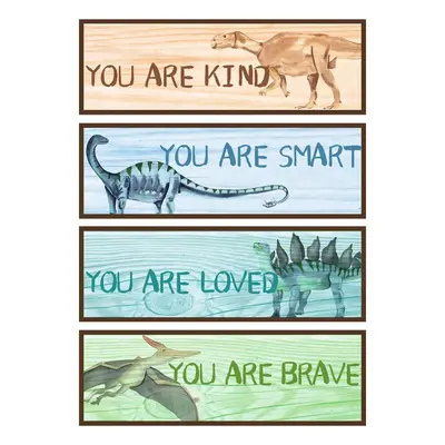 4pcs Dinosaur & Slogan Pattern Rectangular Wall Sticker, Self Adhesive Wall Decal, Decorative Sticker For Home Living Room Be...