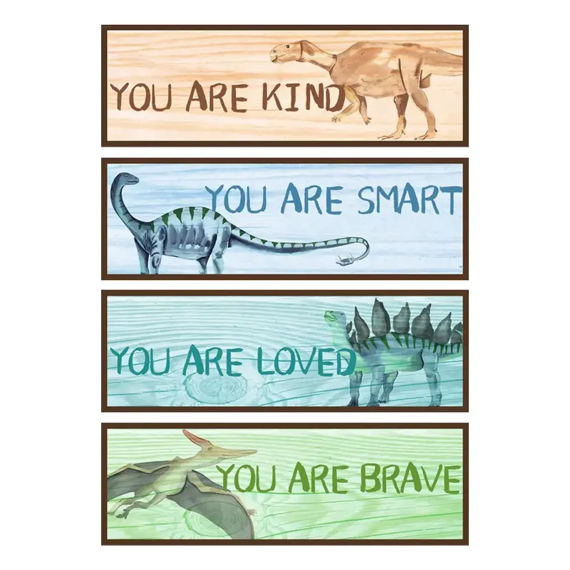 4pcs Dinosaur & Slogan Pattern Rectangular Wall Sticker, Self Adhesive Wall Decal, Decorative Sticker For Home Living Room Be...