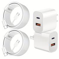 1-4 Pack Dual Port A/C Fast Charger For IPhone 16/15 Charger Quick Charge Block With 10ft/6FT Fast USB C To C Cable  Compatib...