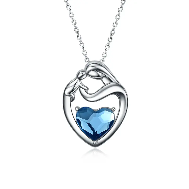 Sterling Silver Blue Crystal Heart Necklace for Women