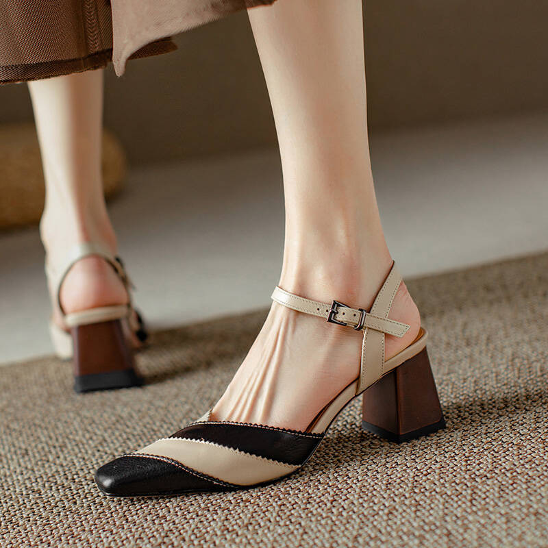 CHIKO Latesha Square Toe Block Heels Slingback Shoes