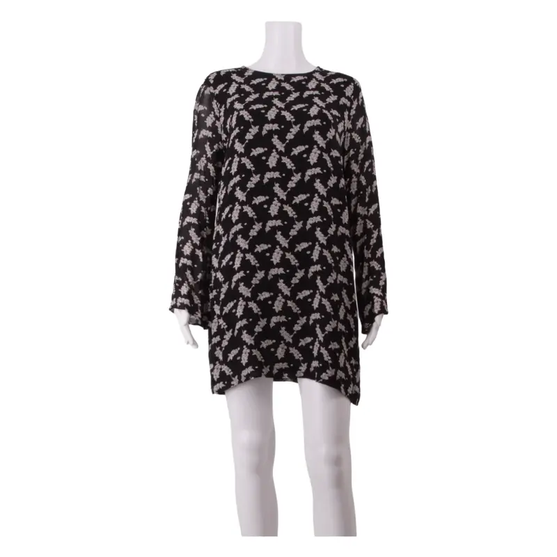 GANNI Womens A-Line Dress Black Viscose Floral Long Sleeve Short L