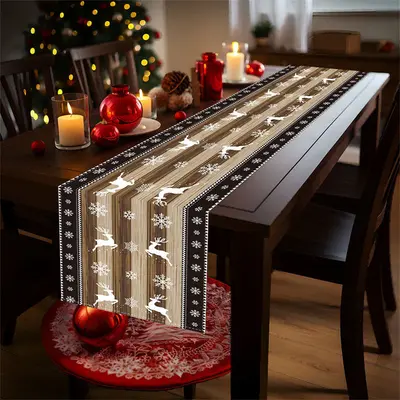 Snow Elk Step And Repeat Wood Christmas Table Runner - Aperturee