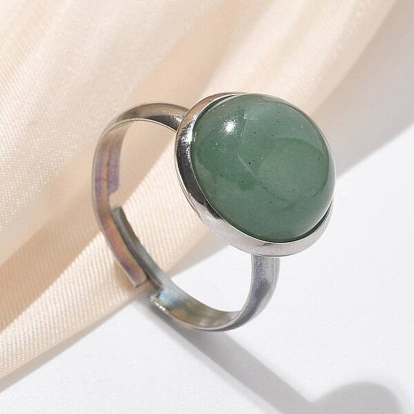 Half Round Natural Green Aventurine Finger Rings