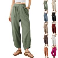 SCUSTY Womens Baggy Wide Leg Pants Casual Loose Elastic Waisted Palazzo Harem Pants with Pockets