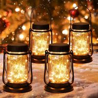 2/4 Pack Solar Hanging Lanterns Outdoor, Mason Jar Solar Fairy Lights With 30 LED, Solar Garden Decorative Lights Christmas G...