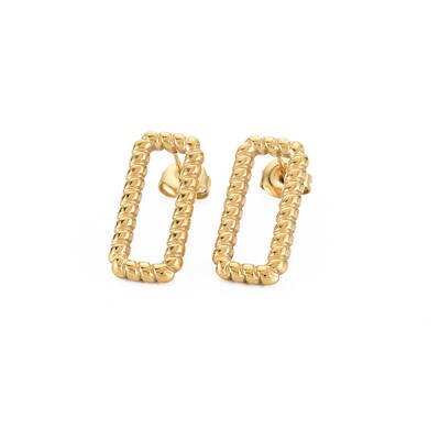 Ion Plating(IP) 304 Stainless Steel Hollow Rectangle Stud Earrings for Woman
