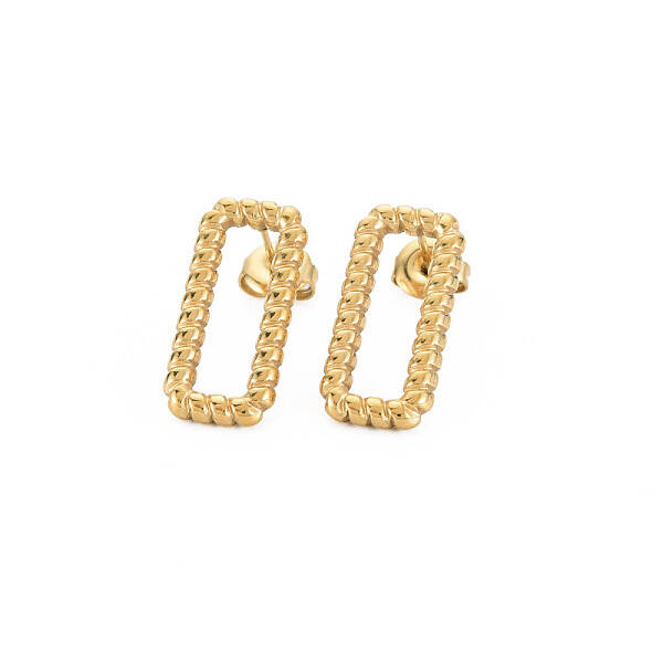 Ion Plating(IP) 304 Stainless Steel Hollow Rectangle Stud Earrings for Woman
