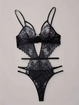 Women's Solid Cut Out Sheer Lace Lingerie Bodysuit, Fashion Comfy Sexy Breathable Push Up Bodysuit for Daily Wear, Women Sexy...