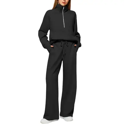 Women's 2 Piece Outfits Lounge Set 2025 Oversized Half Zip Sweatshirt Wide Leg Sweatpant Set Sweatsuit Tracksuit Womenswear O...