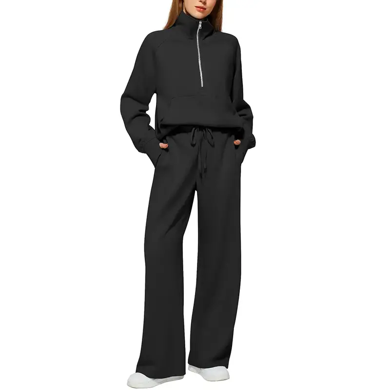 Women's 2 Piece Outfits Lounge Set 2025 Oversized Half Zip Sweatshirt Wide Leg Sweatpant Set Sweatsuit Tracksuit Womenswear O...
