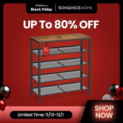 SONGMICS HOME Shoe Rack for Entryway, Shoe Storage Shelves, 16-20 Pairs Shoe Organizer, with Sturdy Wooden Top and Steel