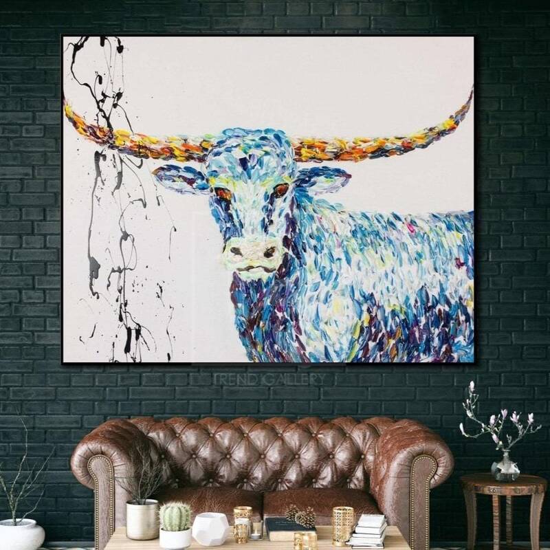 Large Longhorn Painting Buffalo Wall Painting Original Buffalo Painting On Canvas | TEXAS LONGHORN
