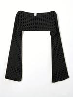 Women's Solid Hollow Out Sheer Long Sleeve Crop Crochet Sweater, Y2k Casual Boat Neck Jumper for Spring & Fall, Fashion Wom...