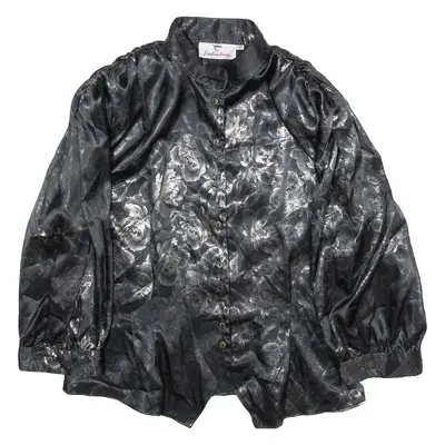 VALENTINE FASHION Womens Printed Blouse Black Long Sleeve Floral M