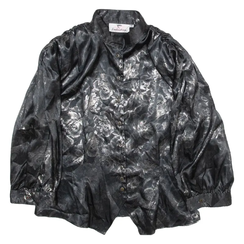 VALENTINE FASHION Womens Printed Blouse Black Long Sleeve Floral M