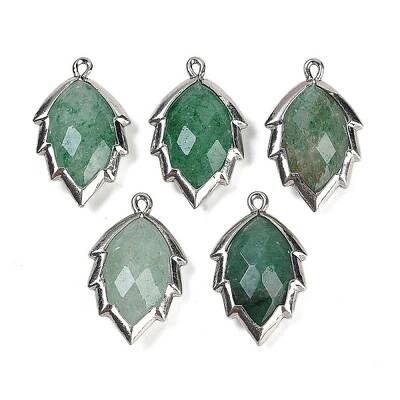 Natural Green Strawberry Quartz Faceted Leaf Pendants