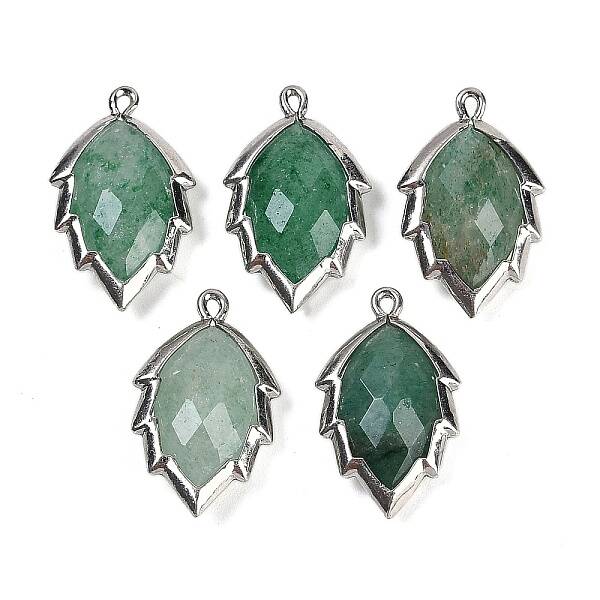 Natural Green Strawberry Quartz Faceted Leaf Pendants